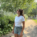 Side View of the girl wearing the Crop Top Taiga