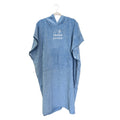 Blue poncho with a logo on a white background