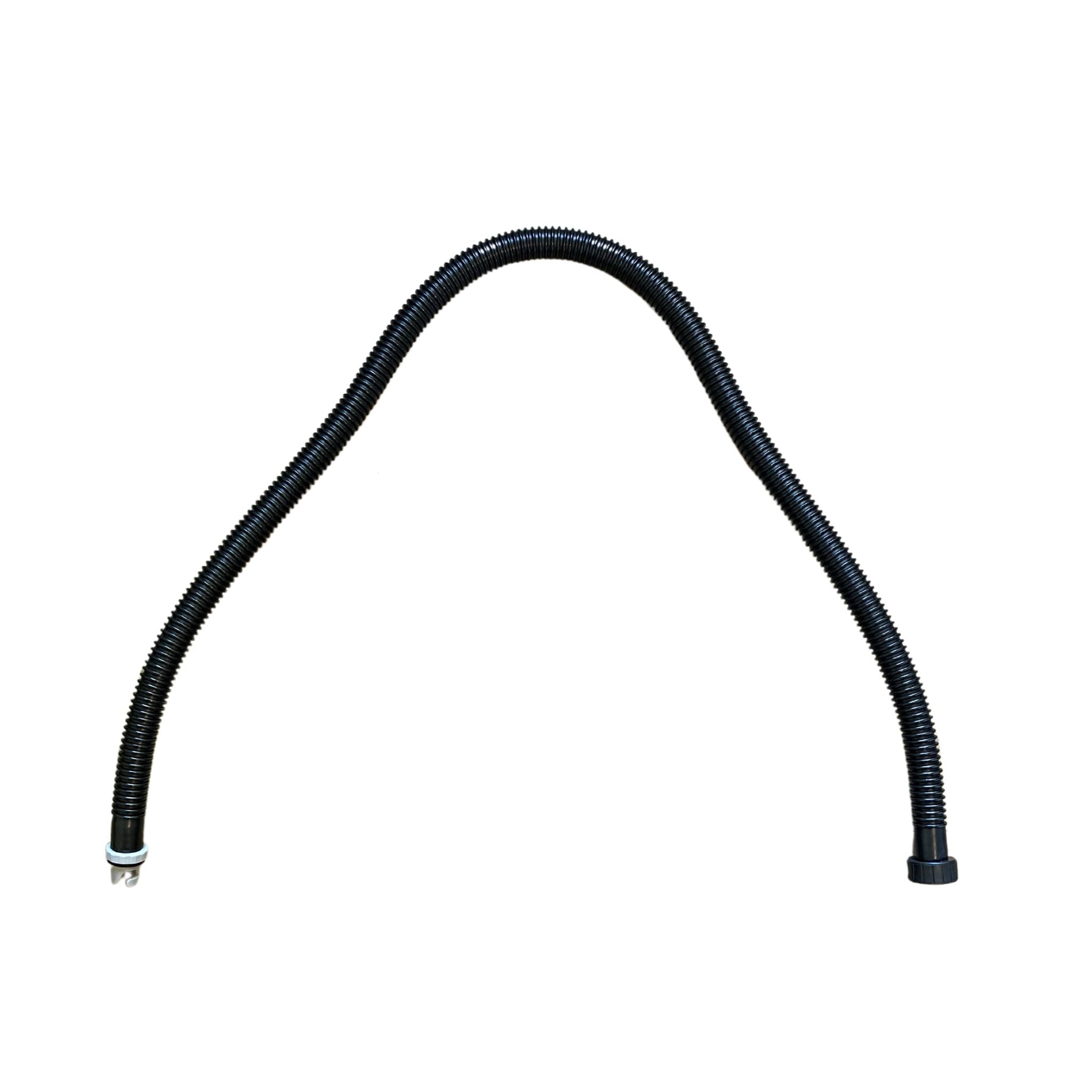 Black flexible hose on a white background