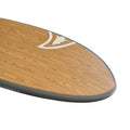 Nose Wooden paddleboard with white logo on a white background