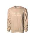 Front view of the WETSUIT SEASON Crewneck by TAIGA BOARD (sand)